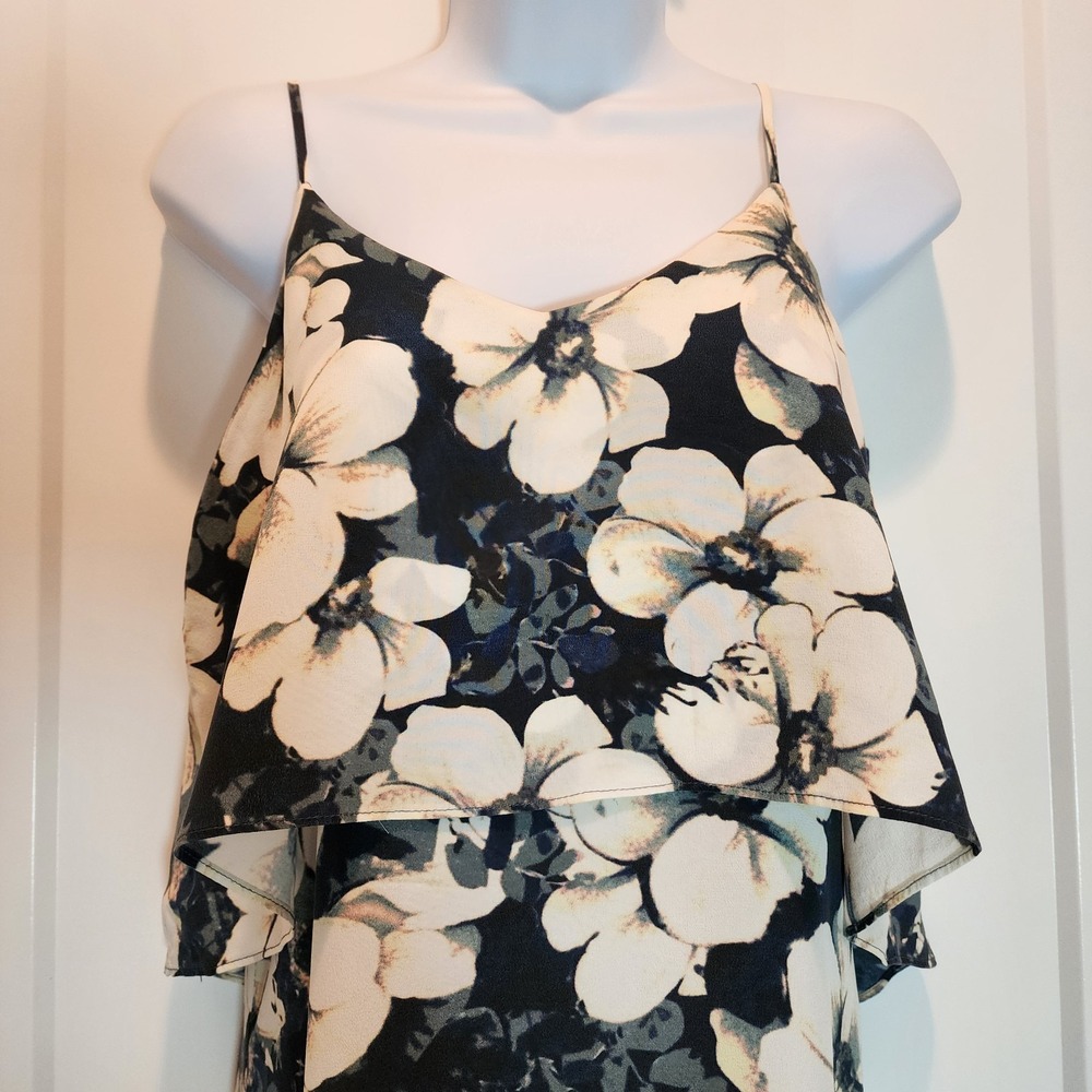 Intermix 100% Silk Floral Layered Maxi Dress High Low XS Black Ivory Resort $593 - Picture 9 of 16